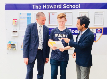 Rehman visits Howard School on A-level results day