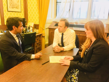 Rehman with Health Secretary and Kelly Tolhurst MP