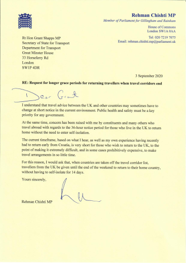 Letter to Transport Secretary