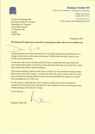 Letter to Transport Secretary