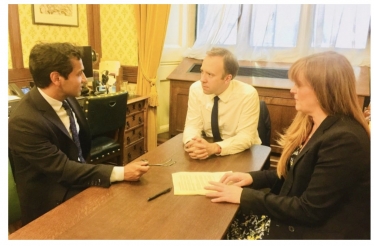 Picture of previous meeting between Health Secretary Matt Hancock, Kelly Tolhurst MP and Rehman