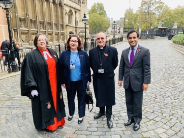 Rehman with the Iraq Deputy Ambassador, the Speaker's Chaplain Rev Tricia Hillas & Canon Pat Browne, Roman Catholic Duty Priest to the Houses of Parliament