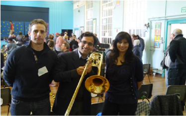 Rehman with Mr Cross (Deputy Head and band member) and Mrs Slade (Head Teacher)