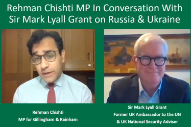 Rehman talks to Sir Mark Lyall Grant 