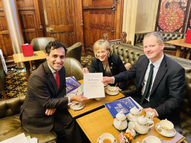 Rehman with Neil O'Brien MP and Prof. Jane Harrington